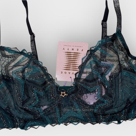 Savage X Fenty Shining Star Embroidered Unlined Demi Bra | 32D | Blue Festival - Picture 4 of 10